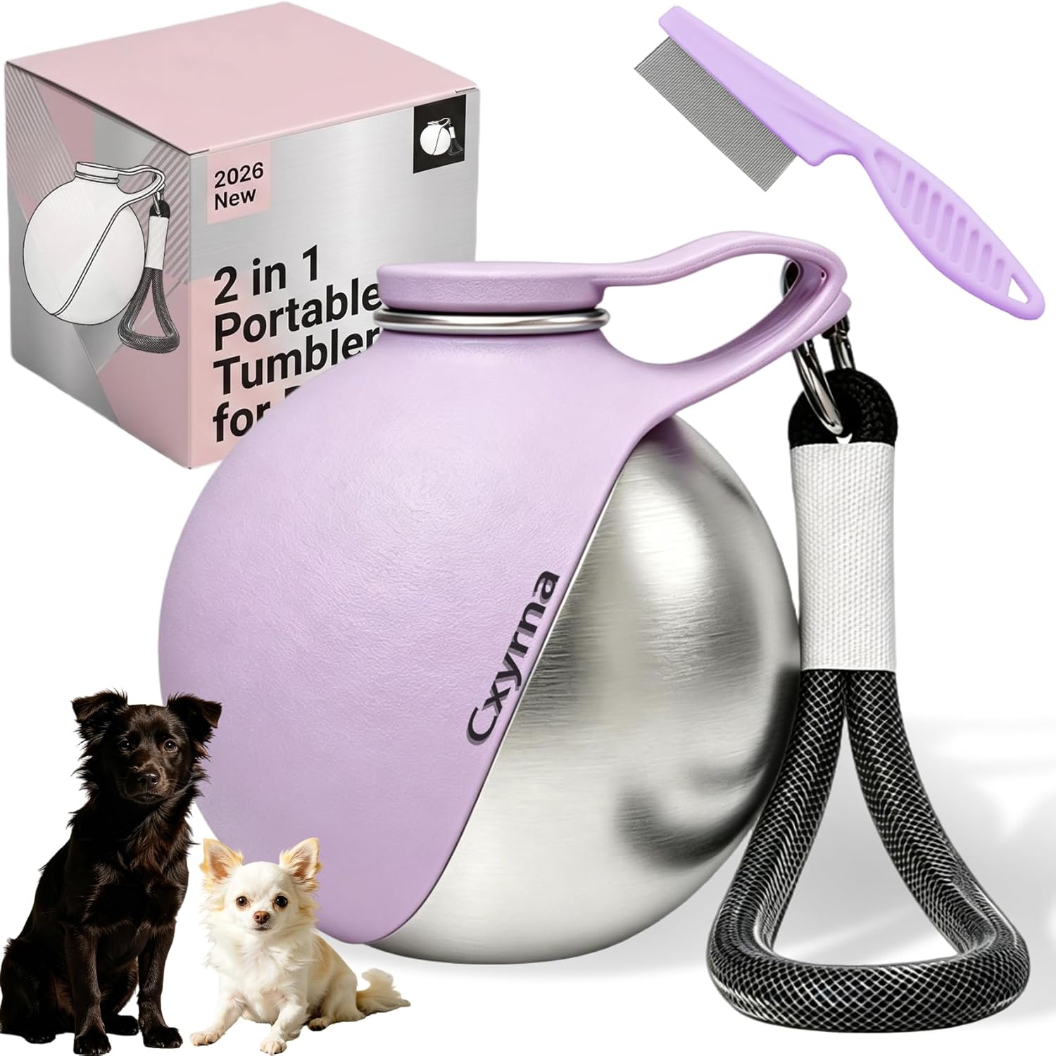 2026 New 10Oz Stainless Steel Dog Water Bottle with Silicone Foldable Bowl