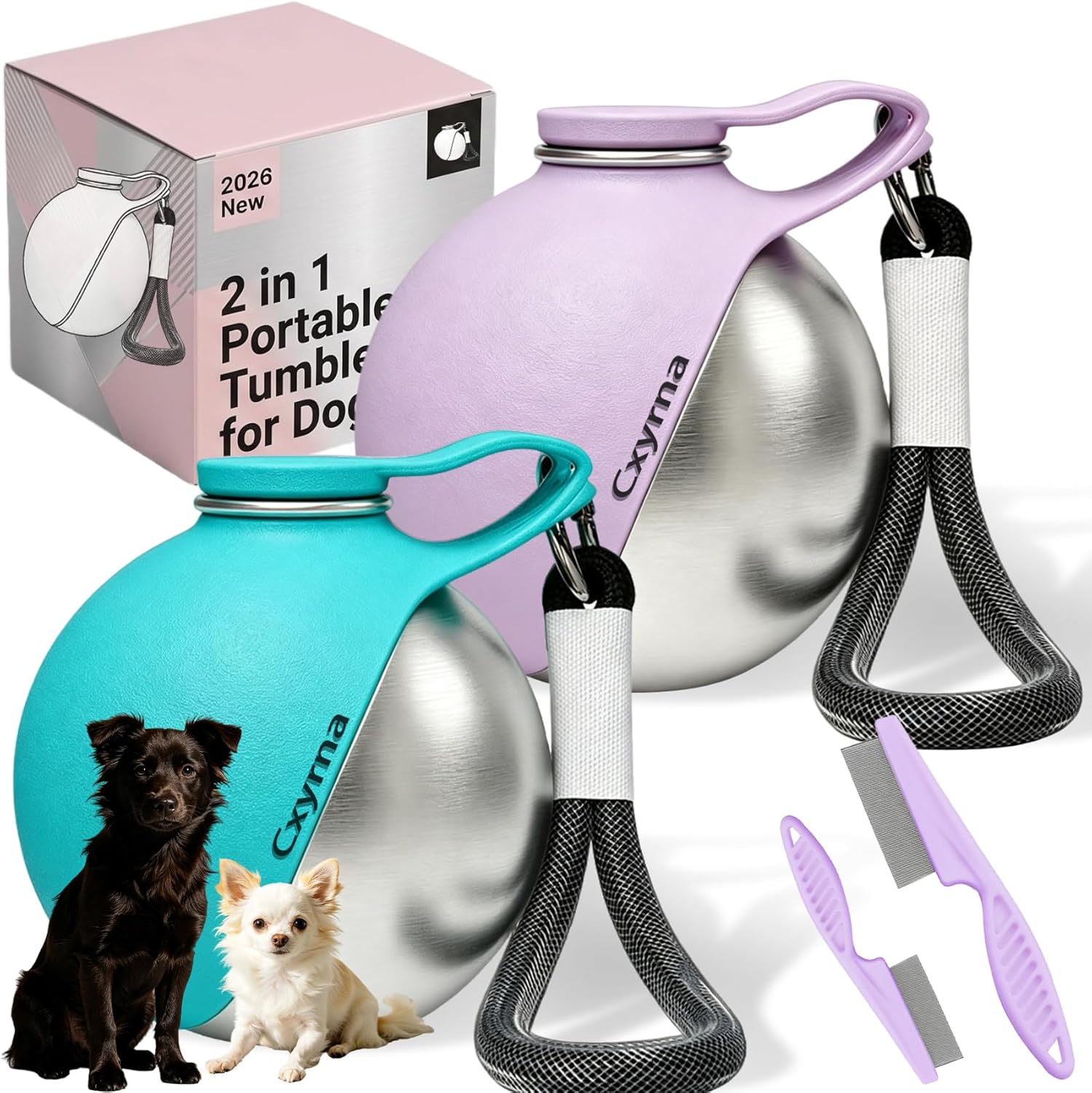 2 in 1 Portable Tumbler for Dogs, 2026 New 10Oz Stainless Steel Dog Water Bottle with Silicone Foldable Bowl